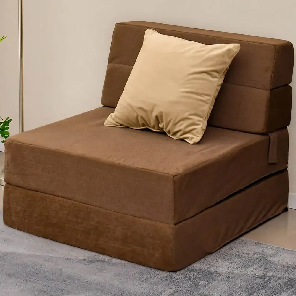 Single Seater Tri-Folding Convertible Sofa Bed - Brown image