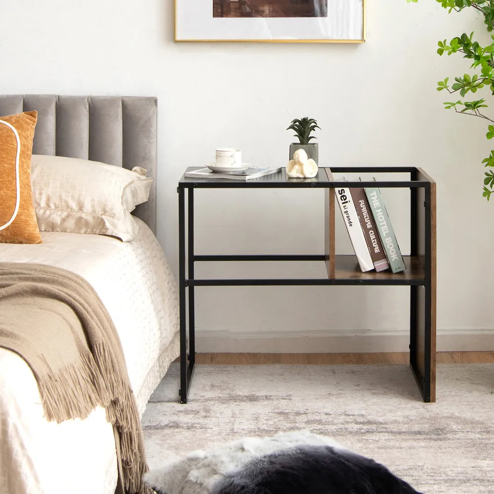 Single Shelf C Shaped Reversible End Table - Multi