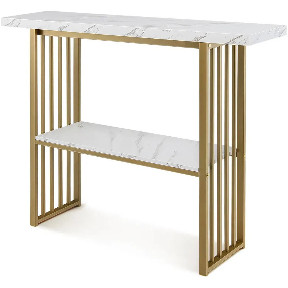 Single Shelf Faux Marble Console Table - Gold, White