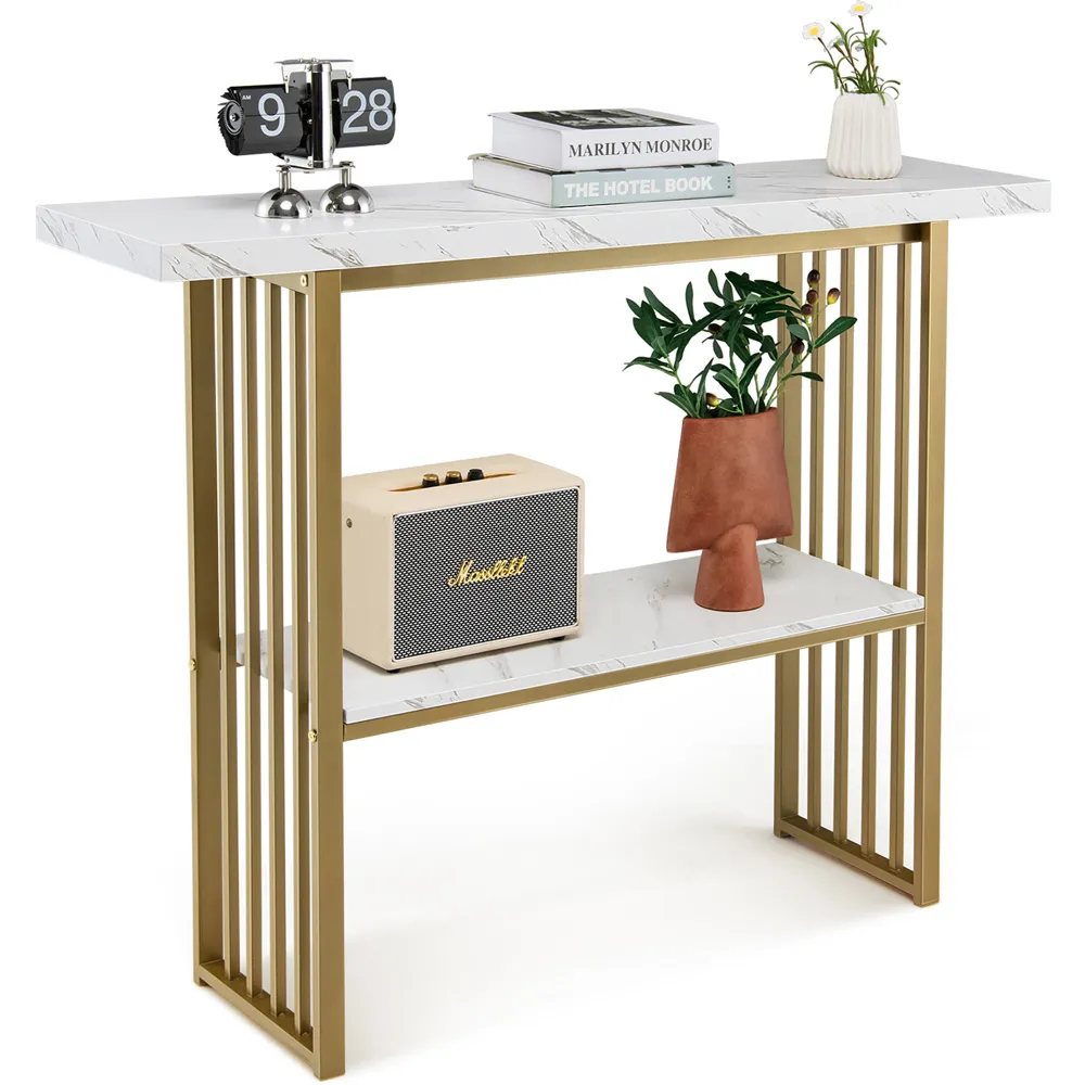 Single Shelf Faux Marble Console Table - Gold, White