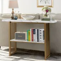 Single Shelf Faux Marble Console Table - Gold, White