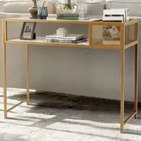 Single Shelf Faux Marble Console Table with Mesh Basket - White