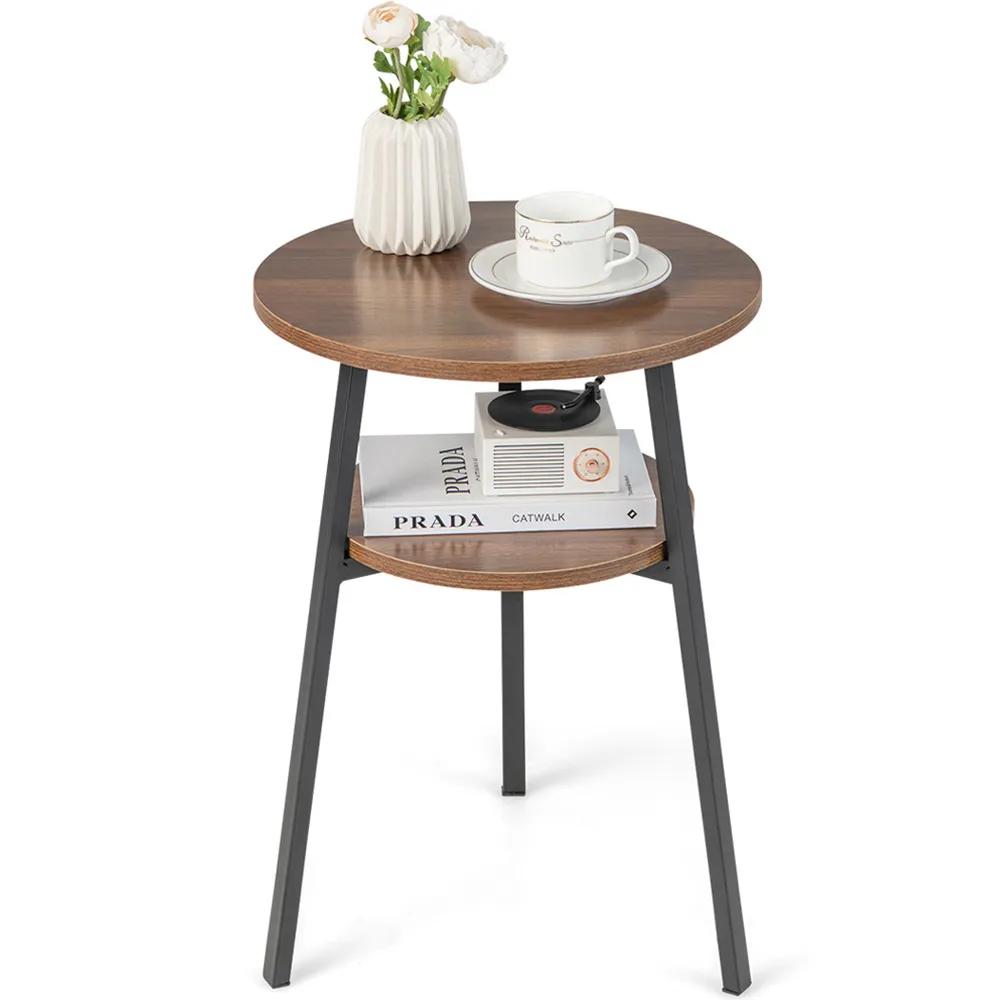 Single Shelf Round End Table Set of 2 - Walnut