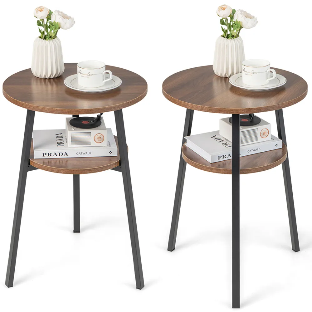 Single Shelf Round End Table Set of 2 - Walnut