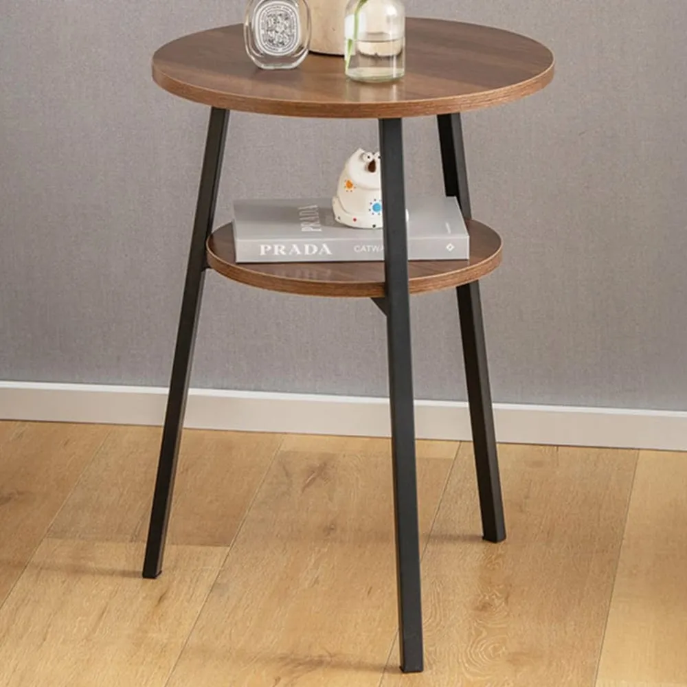 Single Shelf Round End Table Set of 2 - Walnut