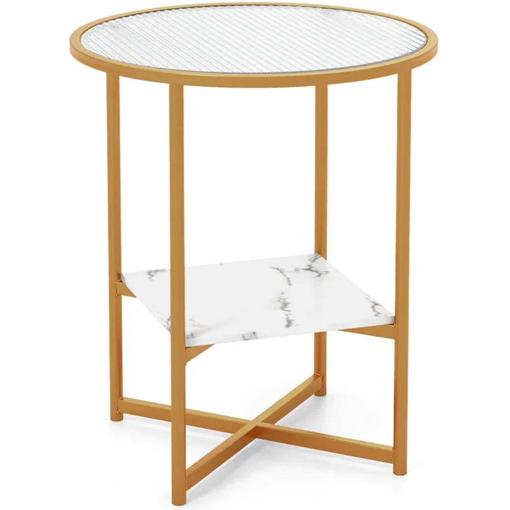 Single Shelf Round Side Table - White, Faux Marble