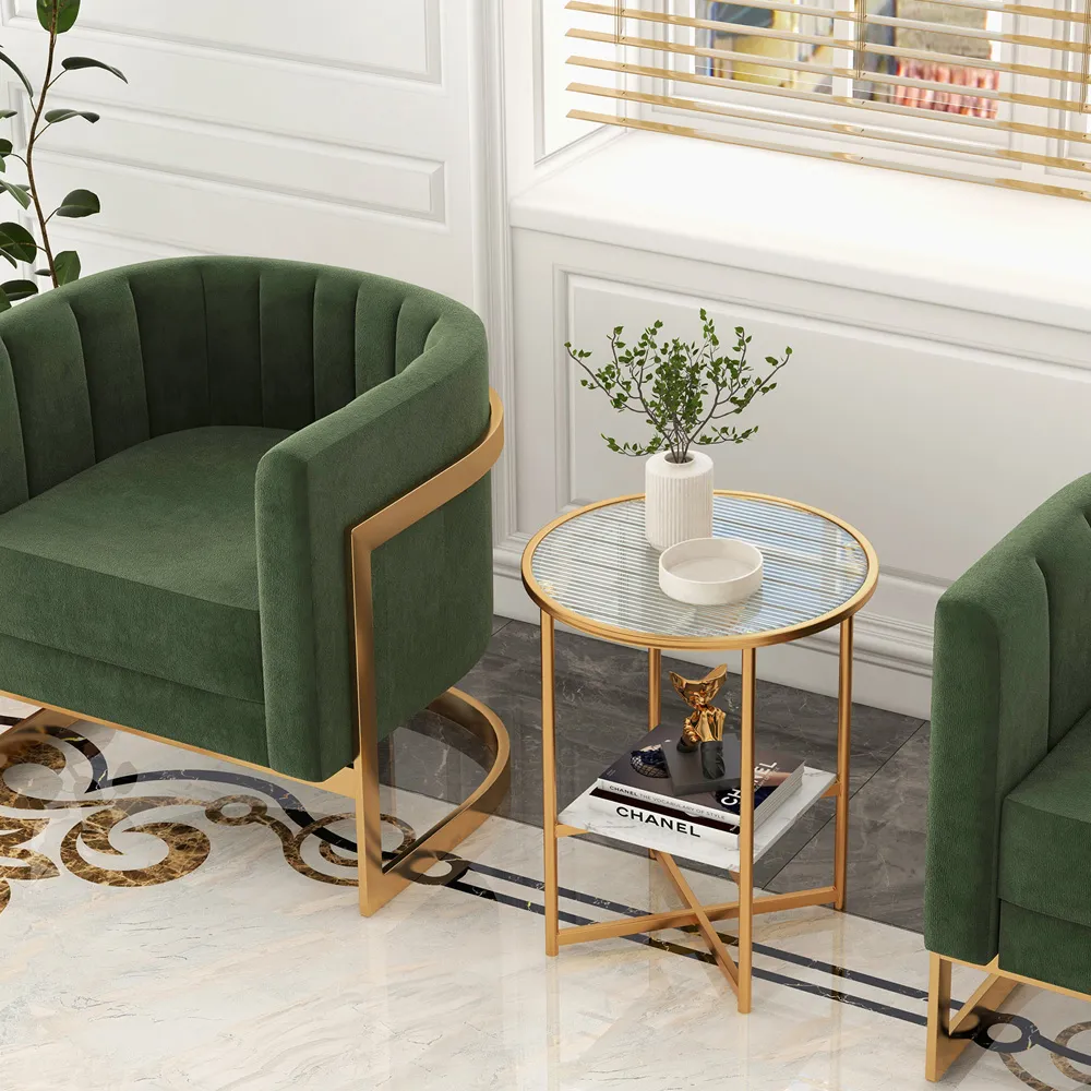 Single Shelf Round Side Table - White, Faux Marble