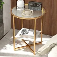 Single Shelf Round Side Table - White, Faux Marble