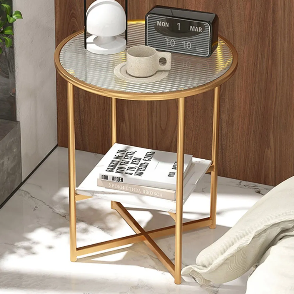 Single Shelf Round Side Table - White, Faux Marble