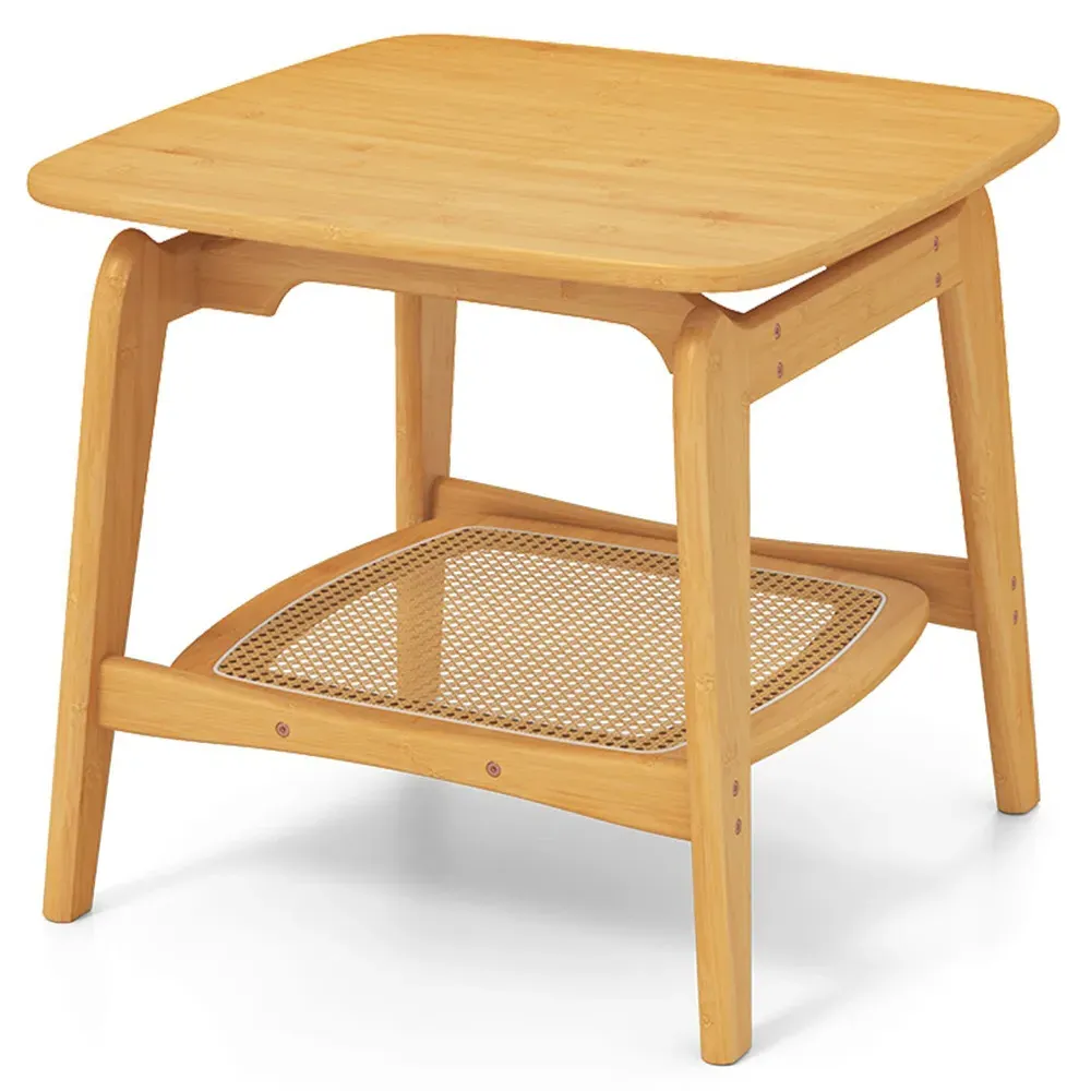 Single Shelf Side Table - Bamboo, Faux Rattan