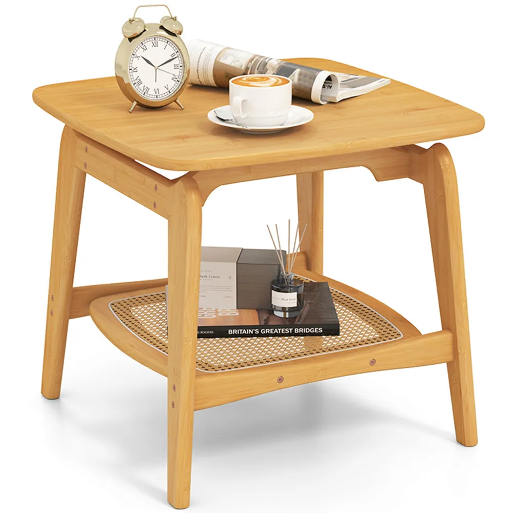 Single Shelf Side Table - Bamboo, Faux Rattan