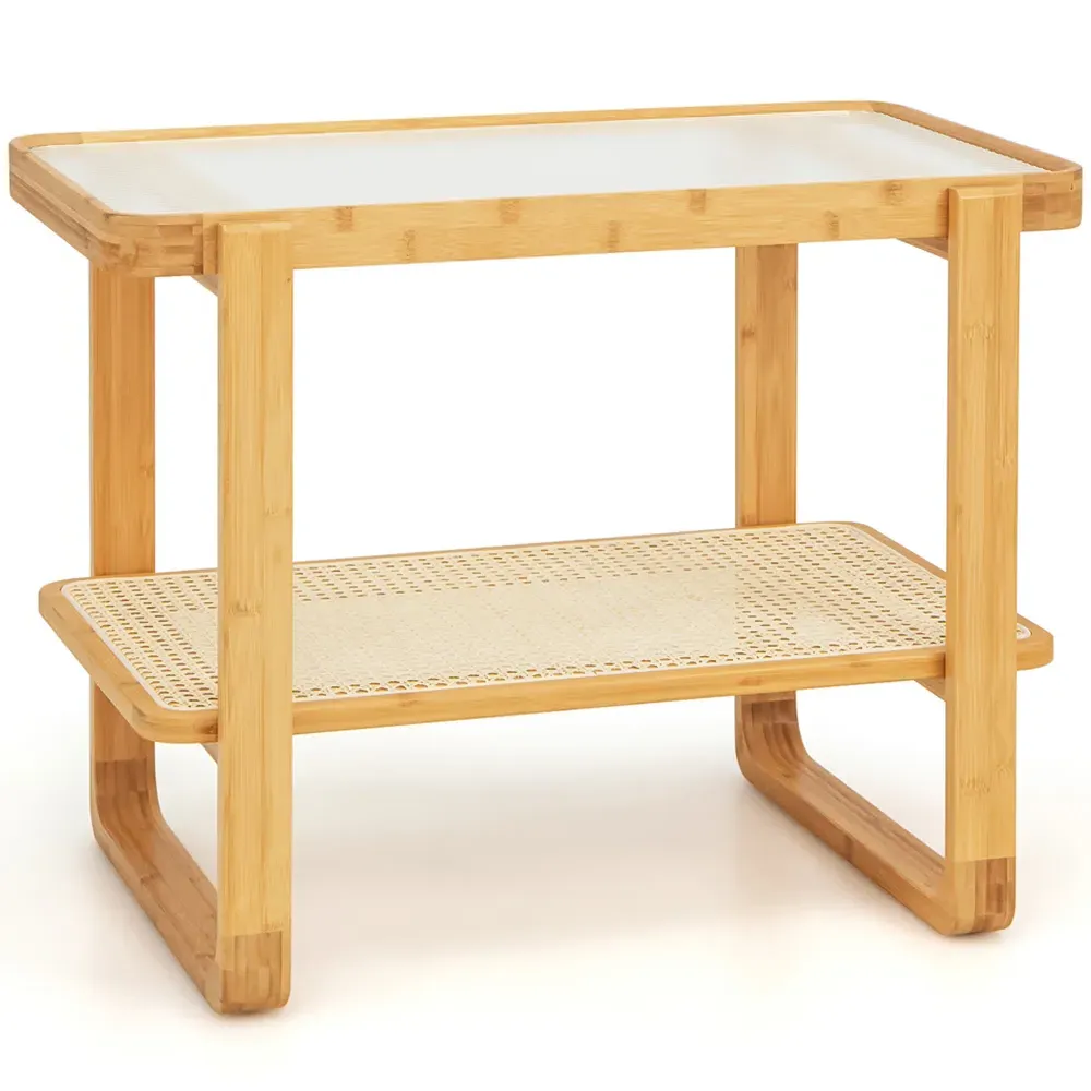 Single Shelf Side Table - Cream, Bamboo Rattan