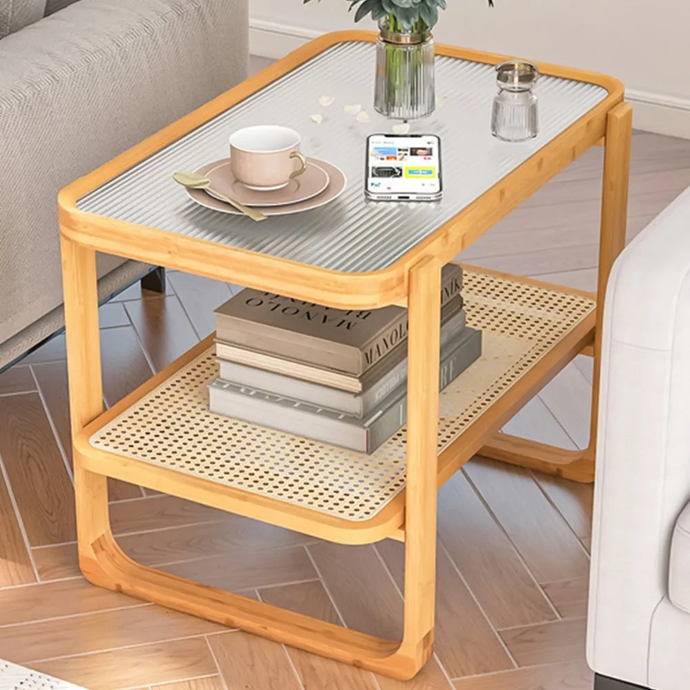 Single Shelf Side Table - Cream, Bamboo Rattan