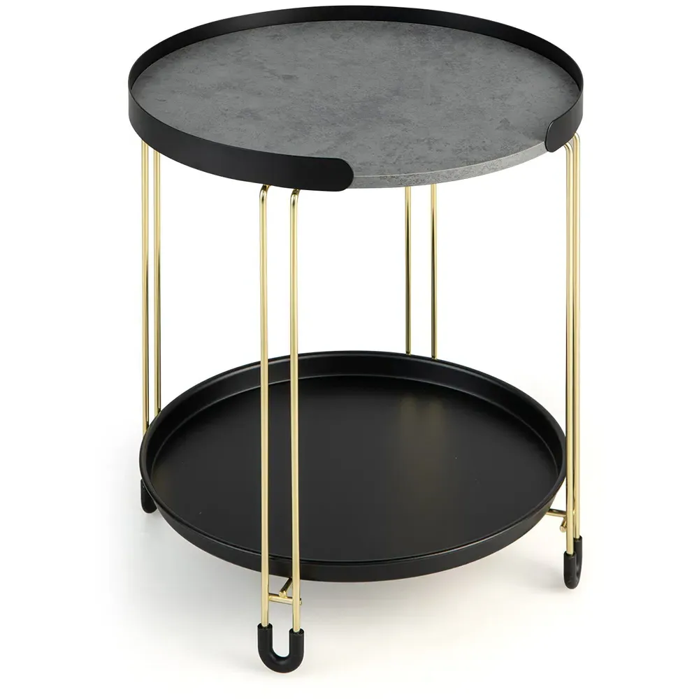 Single Shelf Side Table with Removable Tray - Black, Faux Marble