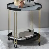 Single Shelf Side Table with Removable Tray - Black, Faux Marble