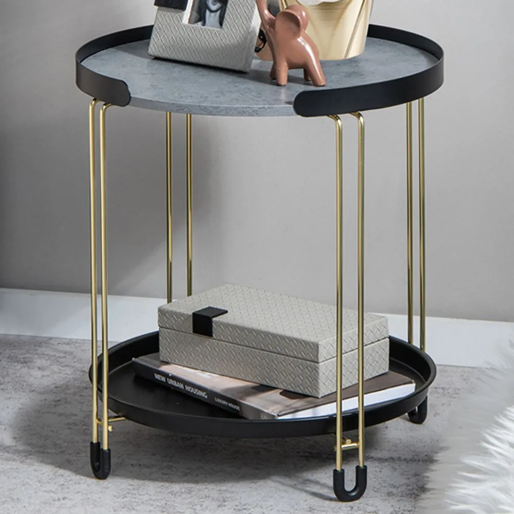 Single Shelf Side Table with Removable Tray - Black, Faux Marble image