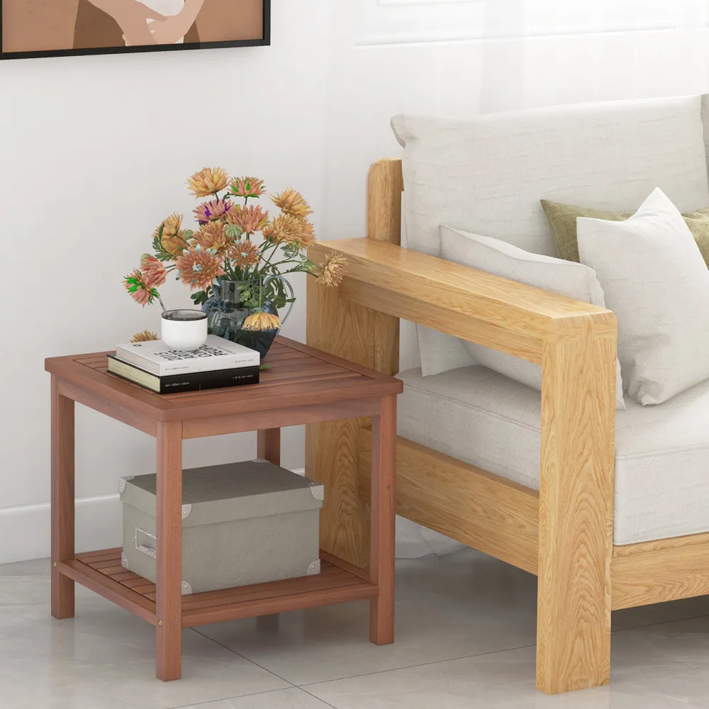 Single Shelf Slatted Top Side Table - Cream