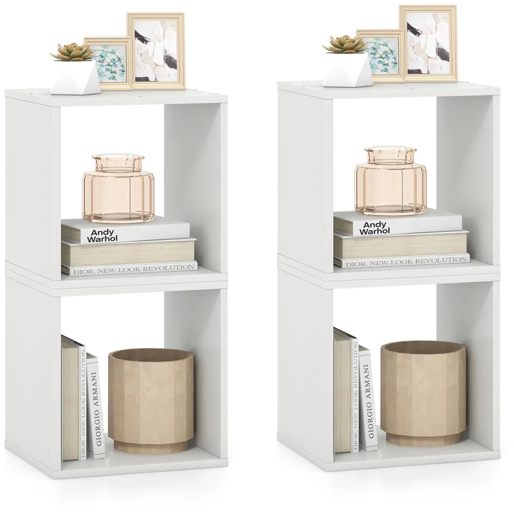 Single Shelf Stackable Nightstand Set of 2 - White