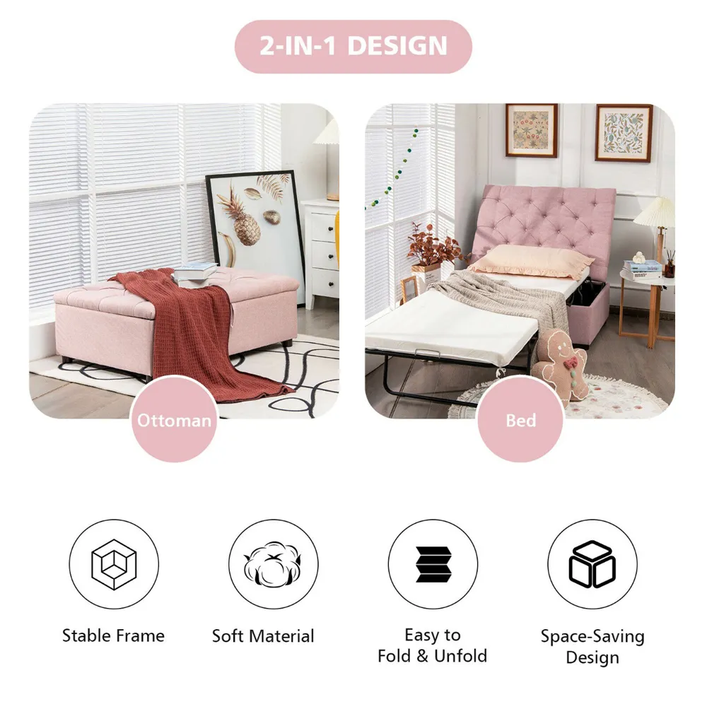 Single Sleeper Convertible Sofa Bed with Mattress - Pink