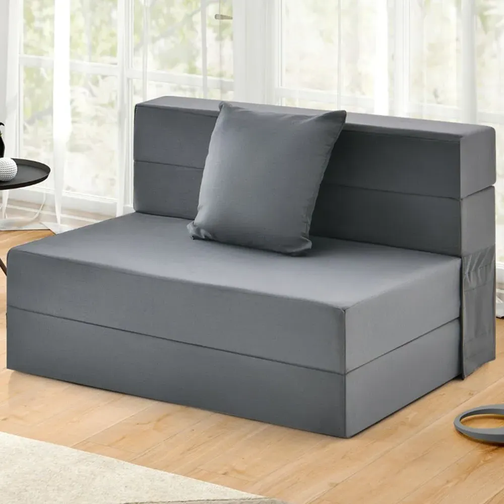 Single Tri Fold Sofa Bed with Pillow - Dark Grey