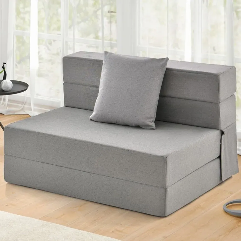 Single Tri Fold Sofa Bed with Pillow - Light Grey image