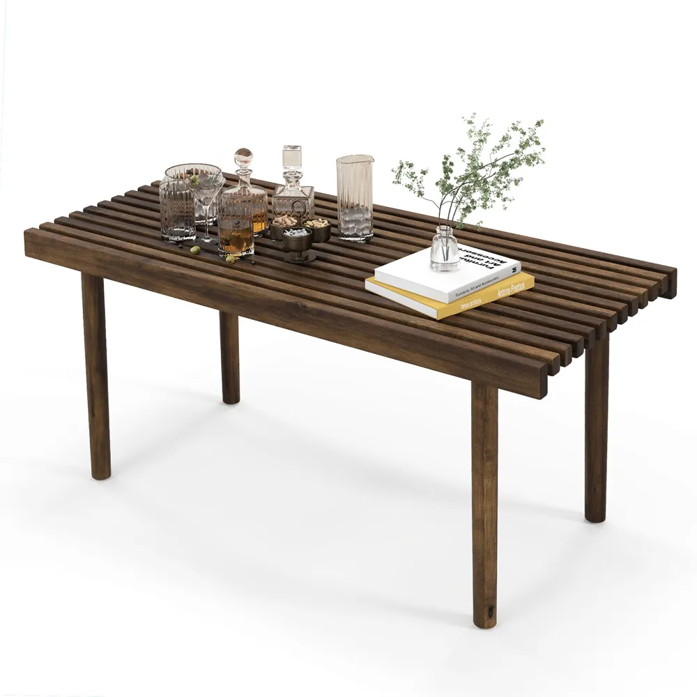 Slatted Top Coffee Table - Brown, Rubber Wood