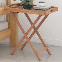Slatted Top Folding Side Table - Cream, Acacia Wood