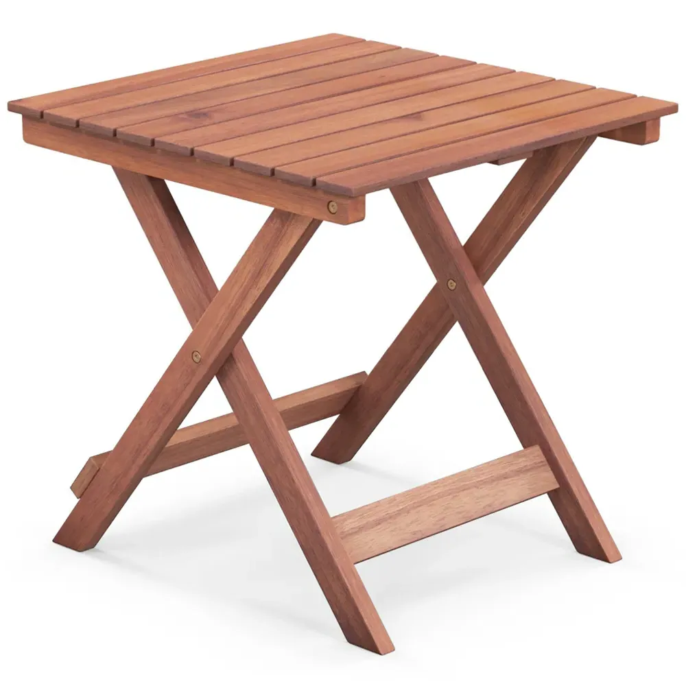 Slatted Top Folding Side Table - Cream, Acacia Wood