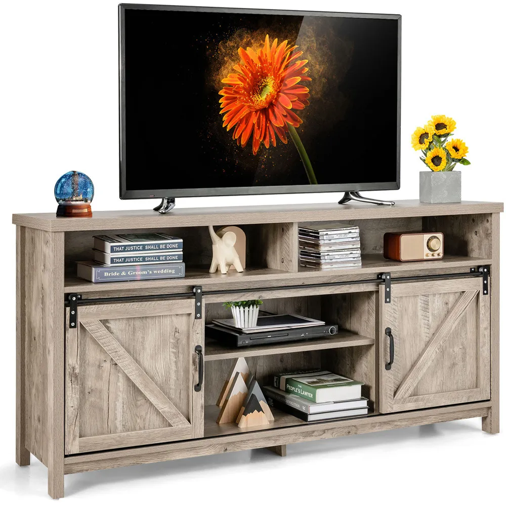 Sliding Door Farmhouse TV Unit - Grey