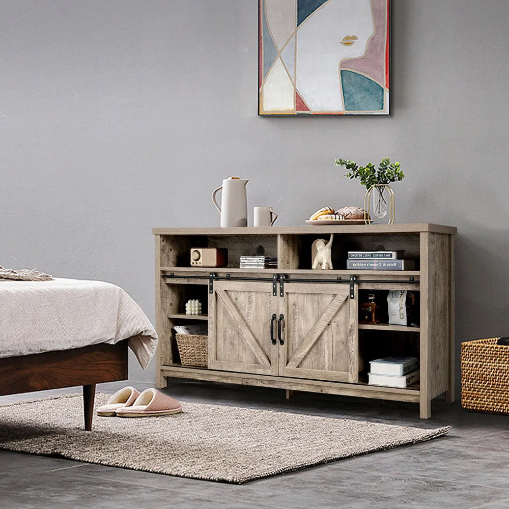 Sliding Door Farmhouse TV Unit - Grey