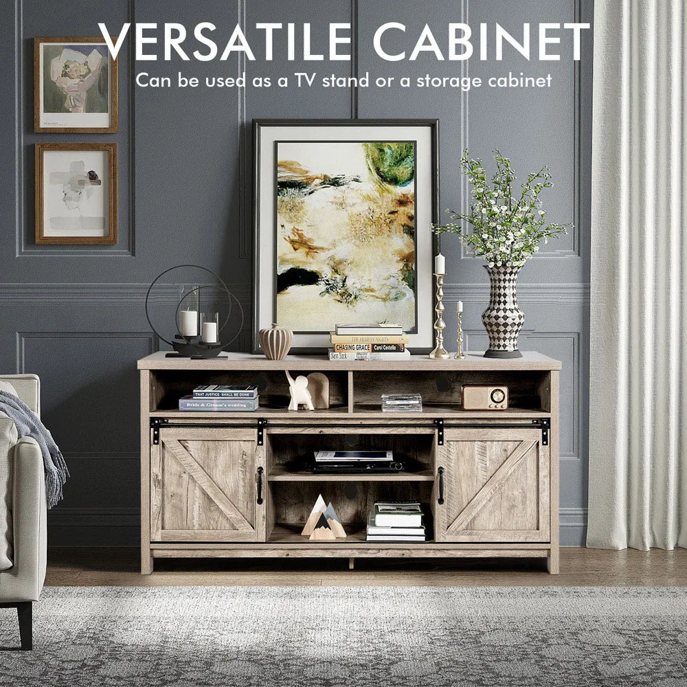 Sliding Door Farmhouse TV Unit - Grey