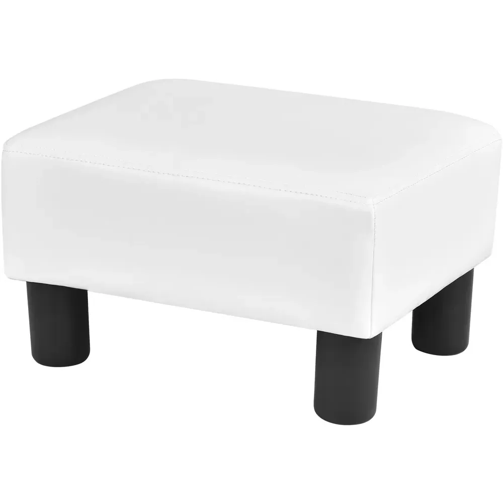 Small Footstool - White, PU Leather