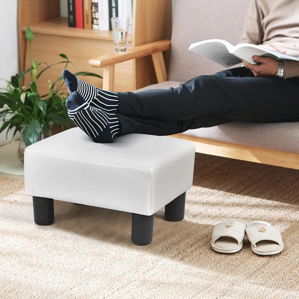 Small Footstool - White, PU Leather
