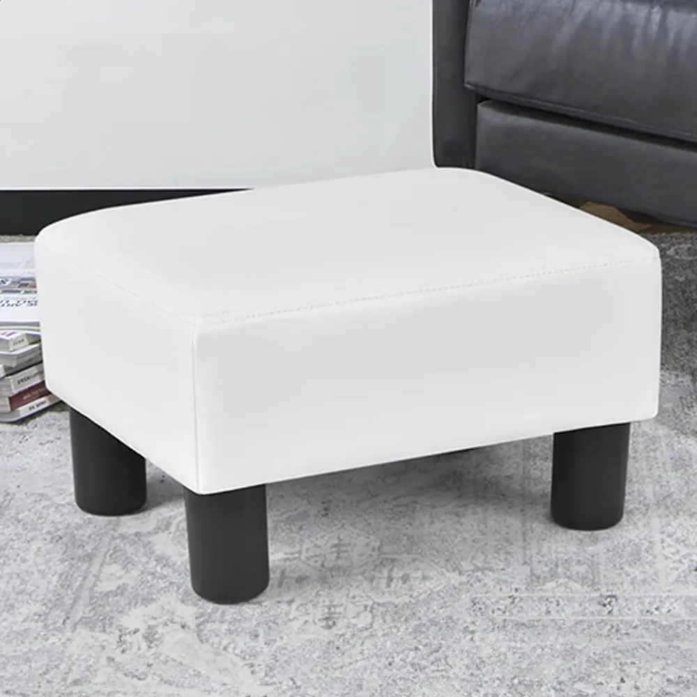 Small Footstool - White, PU Leather image