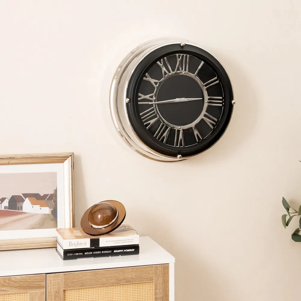 Small Round Silent Wall Clock 35cm - Silver