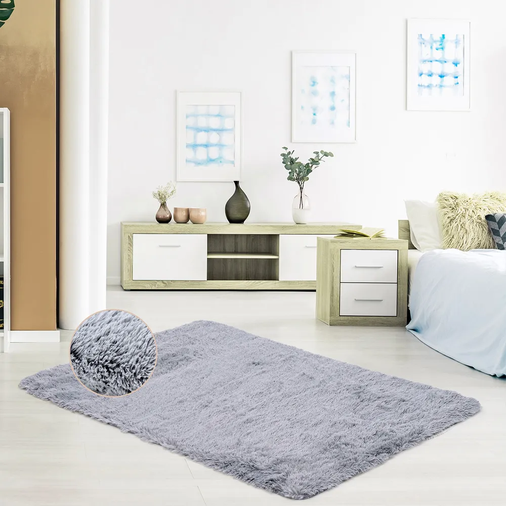 Soft Shag Rug with Non Slip Grip Dots - Grey