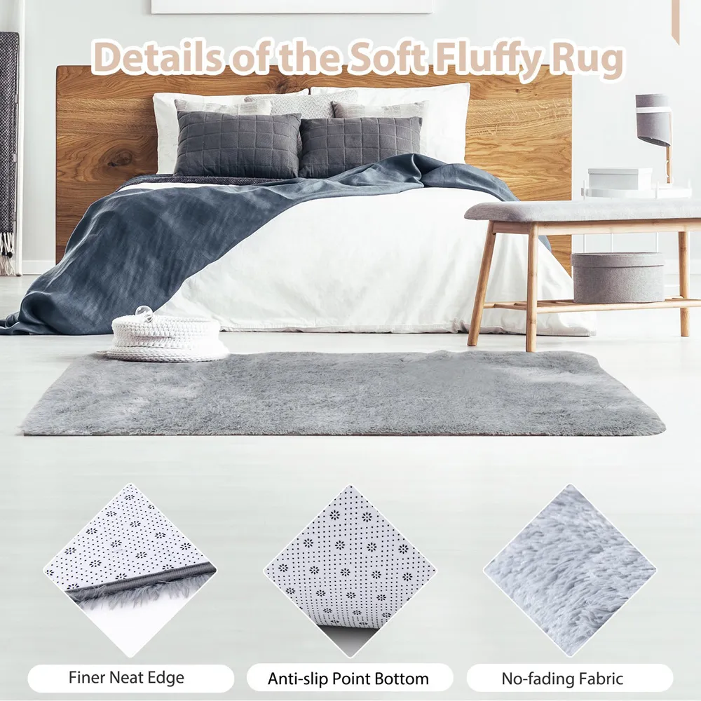 Soft Shag Rug with Non Slip Grip Dots - Grey