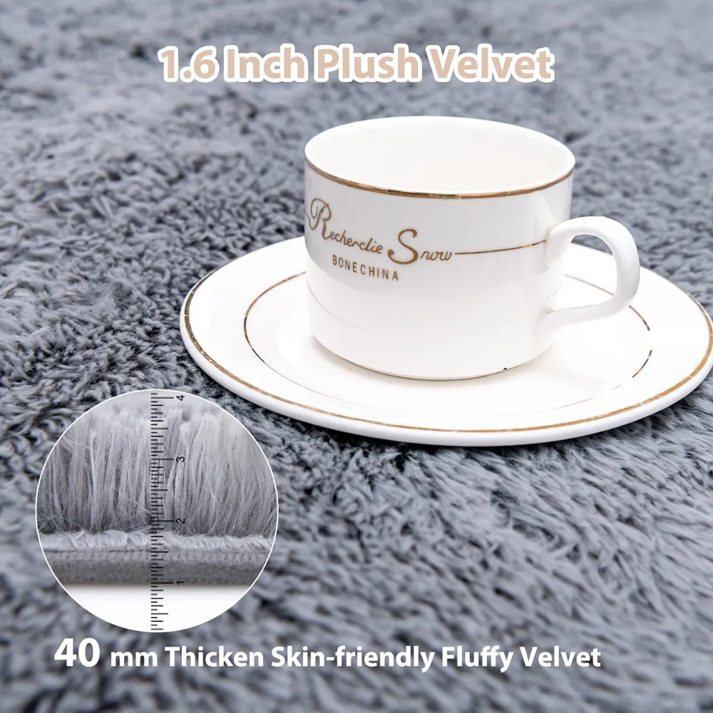 Soft Shag Rug with Non Slip Grip Dots - Grey