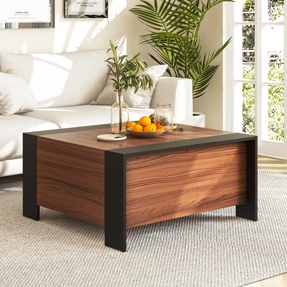 Square Coffee Table with Storage - Walnut