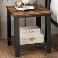 Square Sofa Side Table with Shelf - Rustic Brown