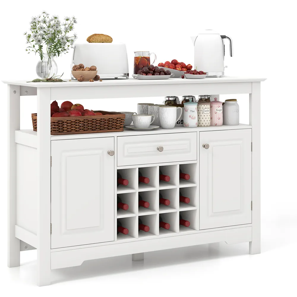 Storage Cabinet with Wine Rack - White