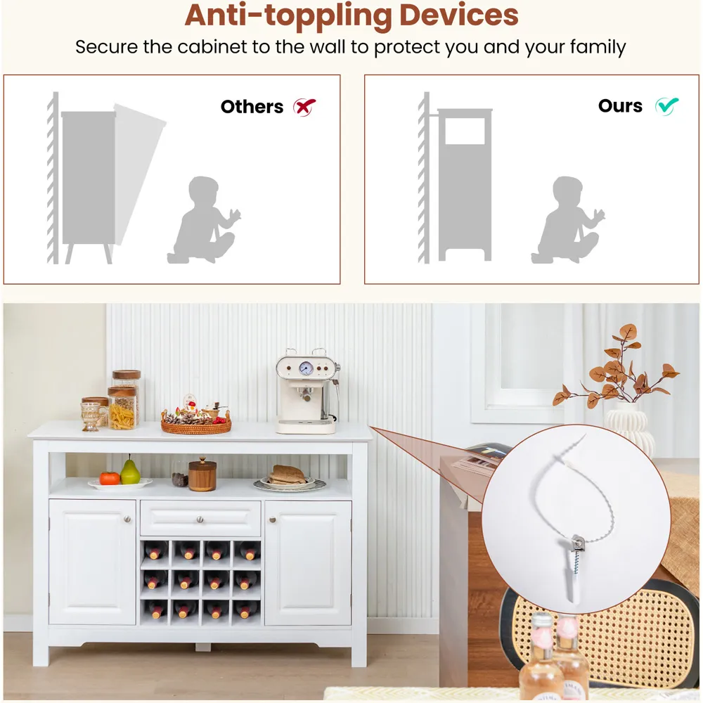 Storage Cabinet with Wine Rack - White