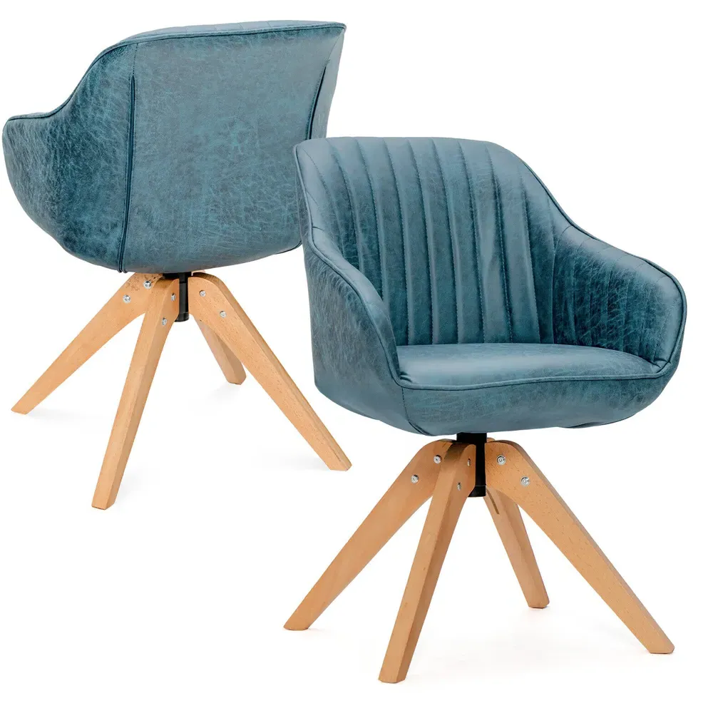 Swivel Accent Chair Set of 2 - Blue, Leather