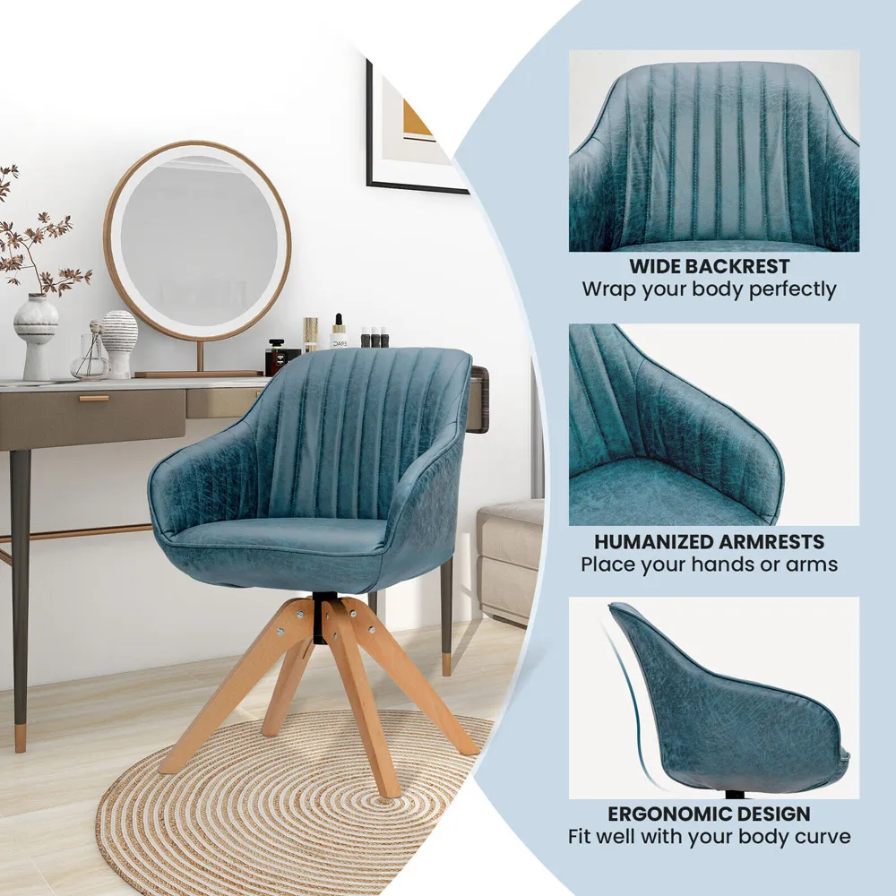 Swivel Accent Chair Set of 2 - Blue, Leather