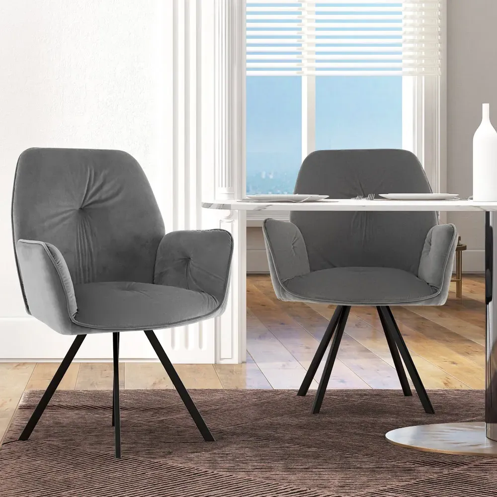 Swivel Accent Chair Set of 2 - Grey, Velvet