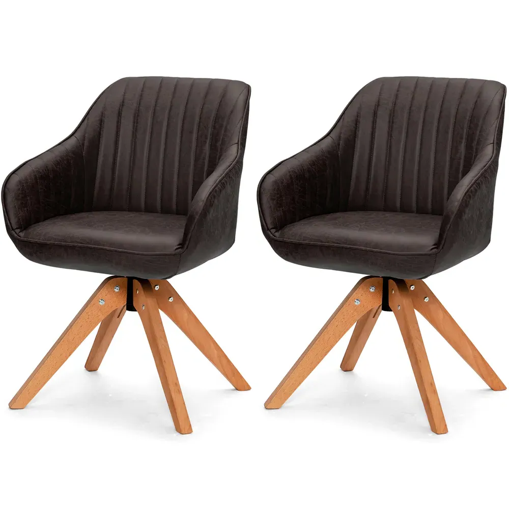 Swivel Accent Chair Set of 2 with Wood Legs - Brown
