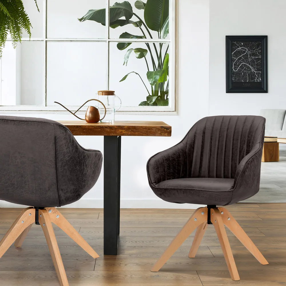 Swivel Accent Chair Set of 2 with Wood Legs - Brown