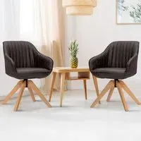 Swivel Accent Chair Set of 2 with Wood Legs - Brown