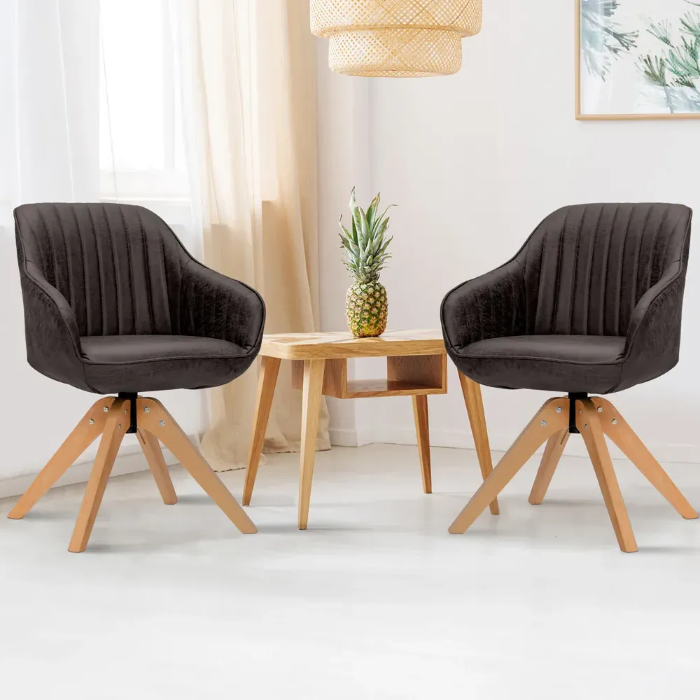 Swivel Accent Chair Set of 2 with Wood Legs - Brown