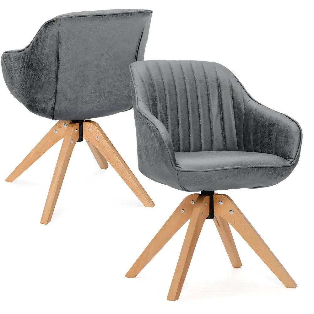 Swivel Accent Chair Set of 2 with Wood Legs - Grey, Leather